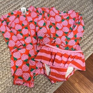 Hanna Andersson Strawberry Print Kids Swim Set Bundle